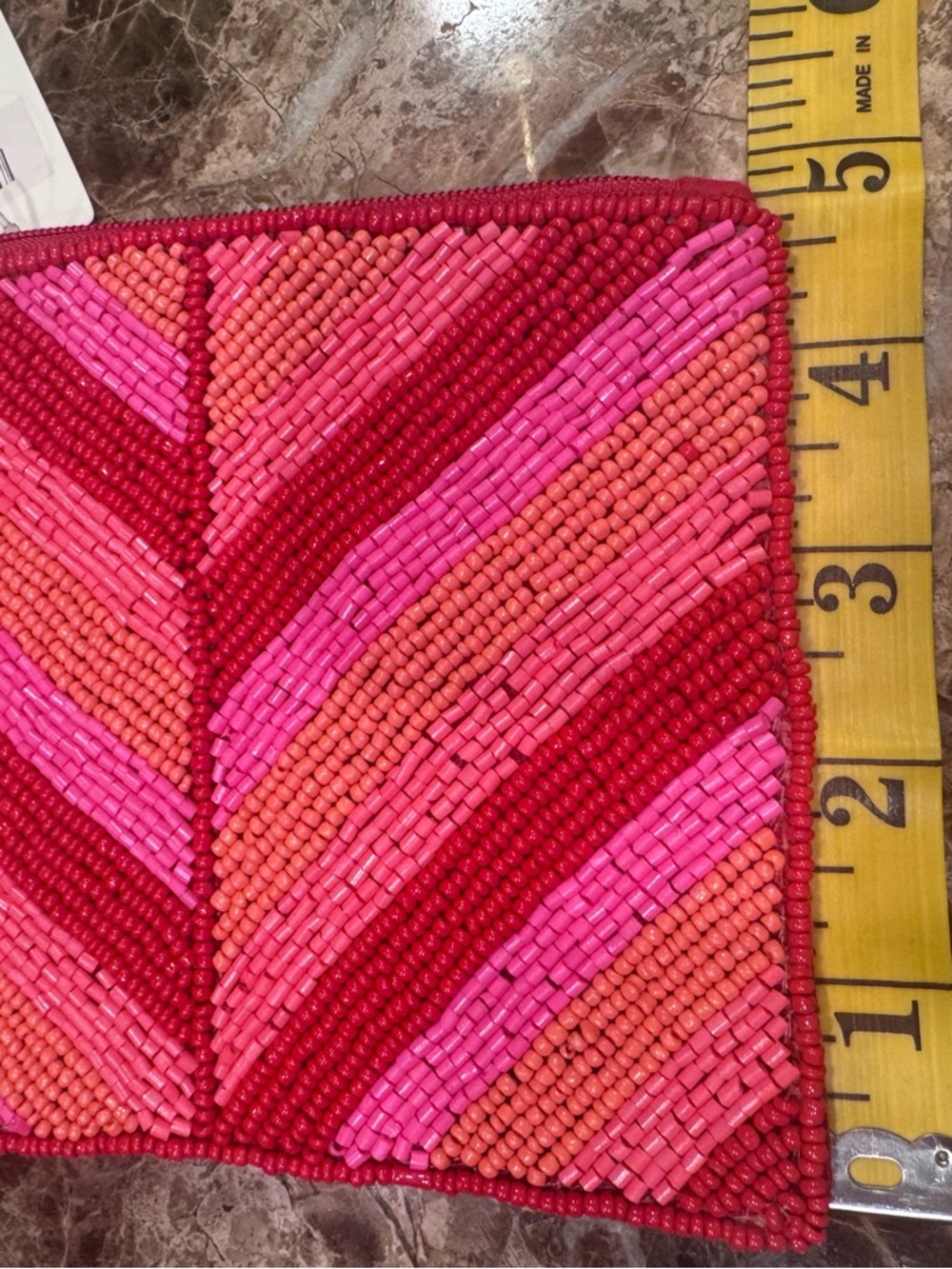 KayLee New York Handmade Seed Bead Coin Purse Pink Red Striped Zip Pouch - Picture 12 of 12